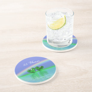 55th Anniversary Emerald Hearts Drink Coaster