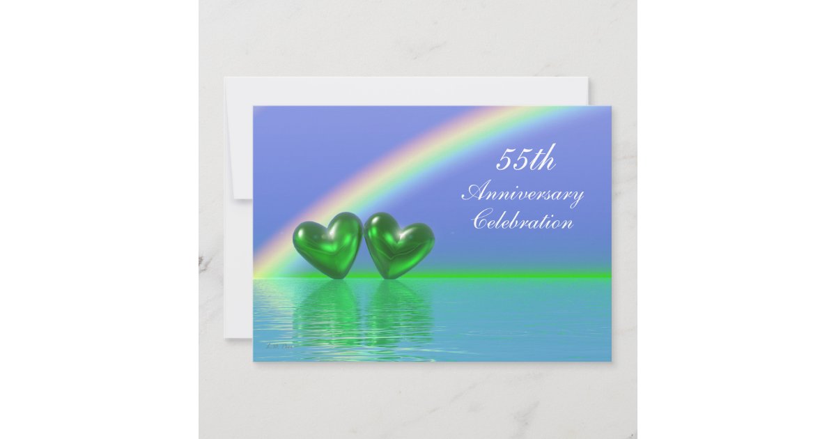 55th Anniversary Emerald Hearts Invitation | Zazzle