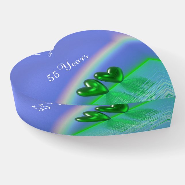 55th Anniversary Emerald Hearts Paperweight (Angled)