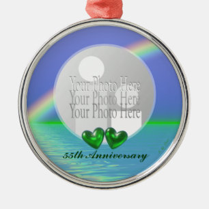 55th Anniversary Emerald Hearts (photo frame) Metal Ornament