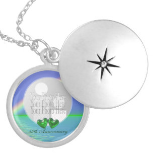 55th Anniversary Emerald Hearts Photo Locket Necklace
