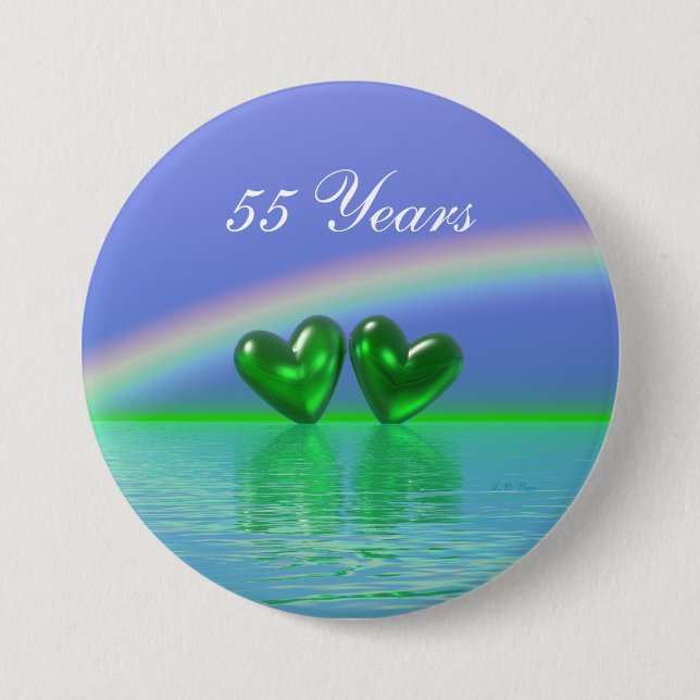 55th Anniversary Emerald Hearts Pinback Button (Front)