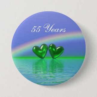 55th Anniversary Emerald Hearts Pinback Button