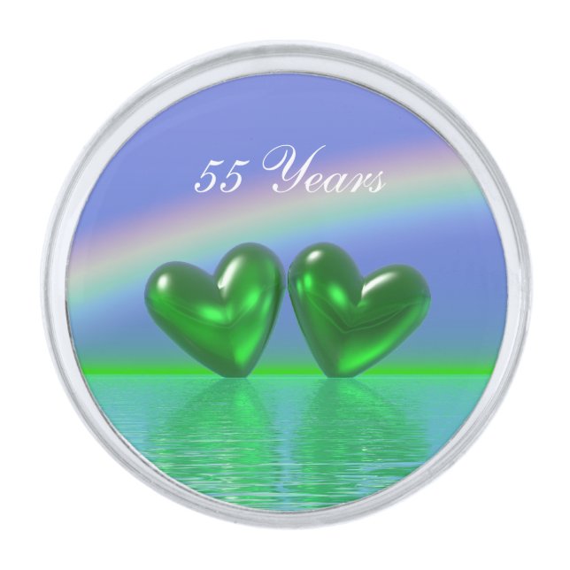 55th Anniversary Emerald Hearts Silver Finish Lapel Pin (Front)