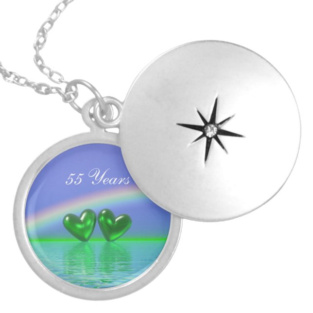 55th Anniversary Emerald Hearts Silver Plated Necklace (Front)