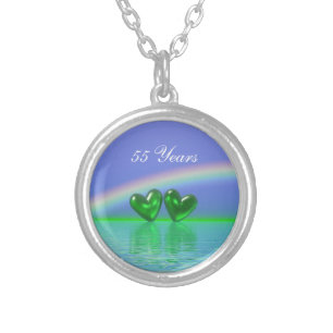55th Anniversary Emerald Hearts Silver Plated Necklace