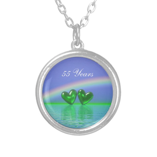 55th Anniversary Emerald Hearts Silver Plated Necklace (Front)