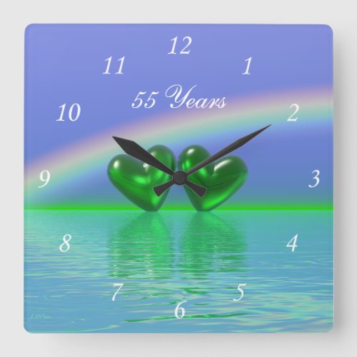 55th Anniversary Emerald Hearts Square Wall Clock