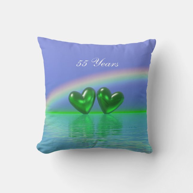 55th Anniversary Emerald Hearts Throw Pillow (Front)
