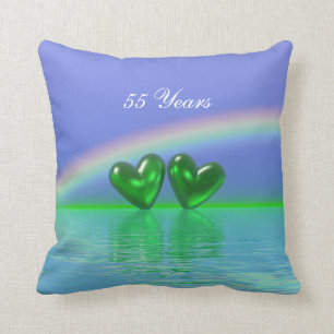 55th Anniversary Emerald Hearts Throw Pillow