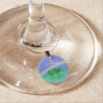 55th Anniversary Emerald Hearts Wine Charm by Peerdrops at Zazzle