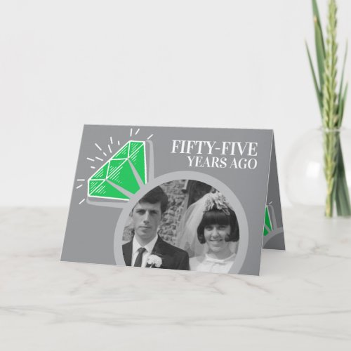 55th anniversary Emerald ring now then photo Card