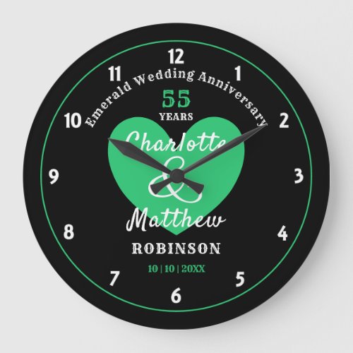 55th Anniversary Emerald Wedding Gift Personalized Large Clock