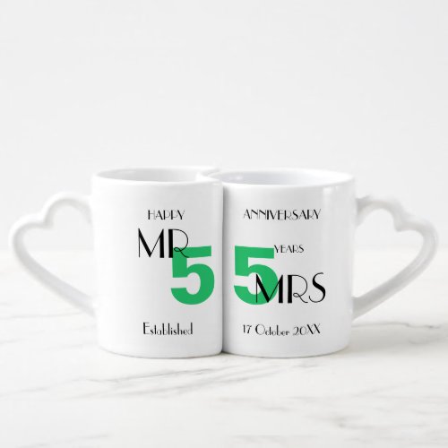 55th Anniversary Emerald Wedding Personalized Coffee Mug Set