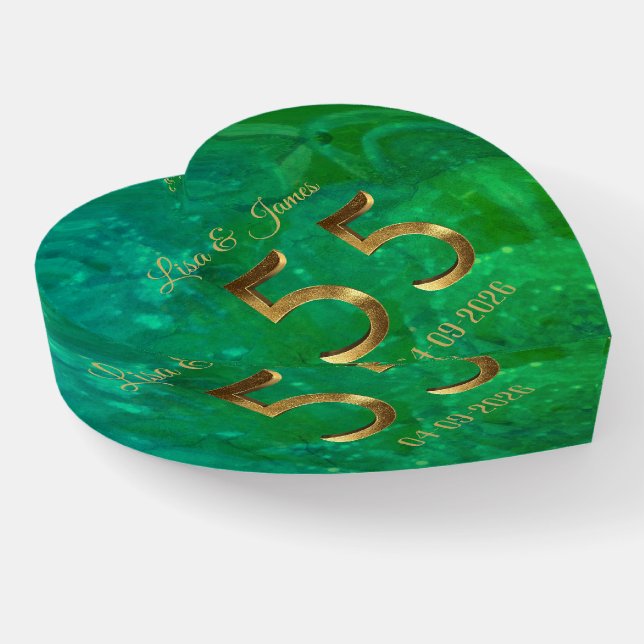 55th Anniversary Floral Gold Number Emerald Green Paperweight (Angled)