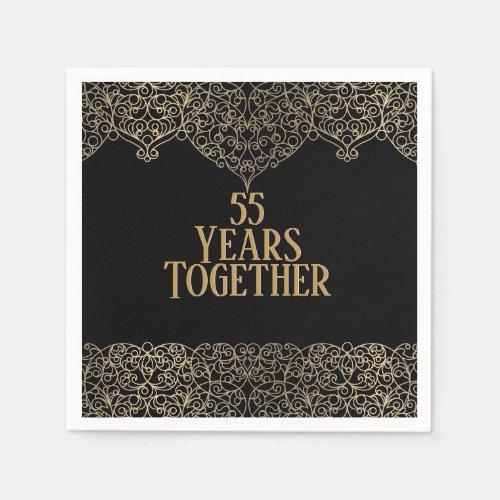 55th Anniversary Gold Lace On Black Napkins
