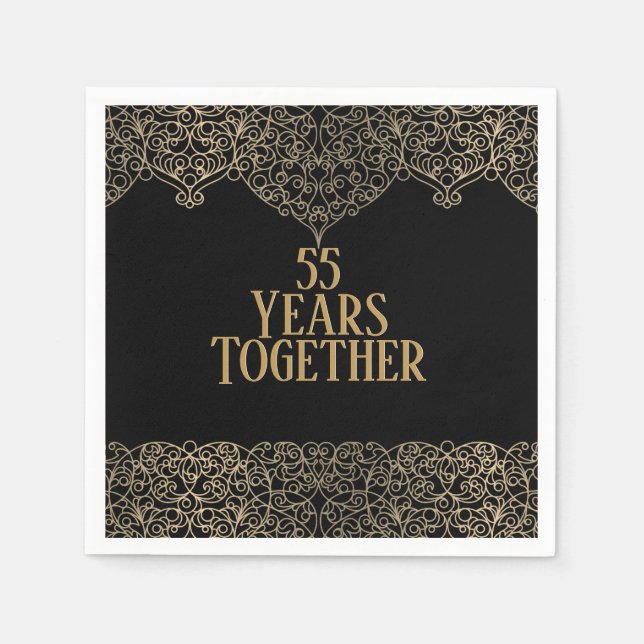 55th Anniversary Gold Lace On Black Napkins (Front)