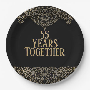 55th Anniversary Gold Lace On Black  Paper Plate
