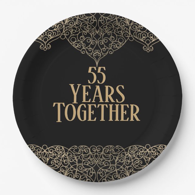 55th Anniversary Gold Lace On Black  Paper Plate (Front)
