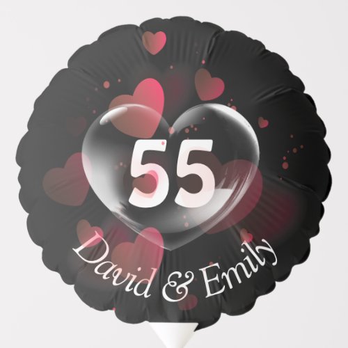 55th Anniversary Heart Bubble With Red Hearts  Balloon