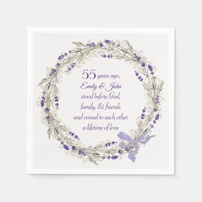 55th Anniversary Lavender Wreath Napkins (Front)