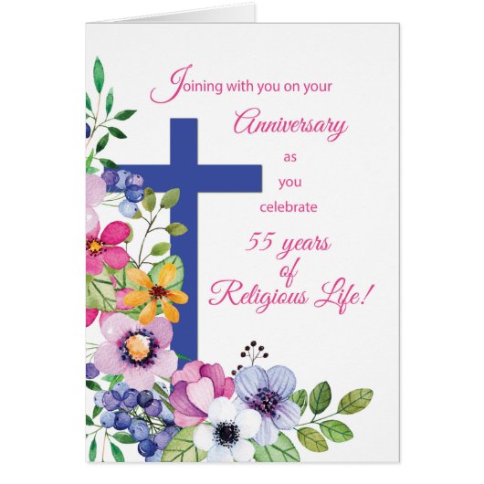 55th Anniversary Nun Religious Life Cross, Flowers (Front)