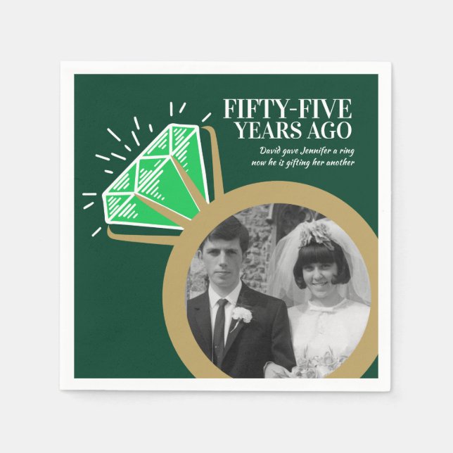 55th anniversary party emerald gold ring photo napkins (Front)