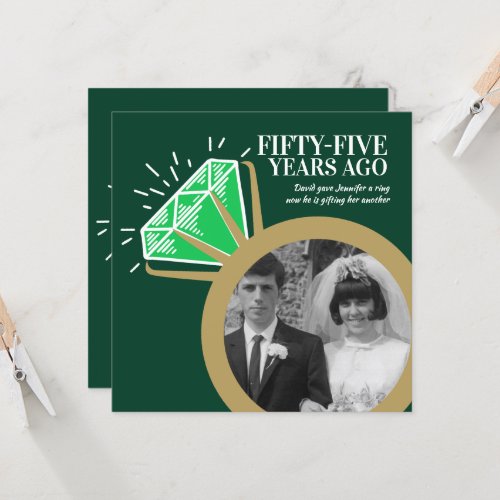 55th anniversary party emerald gold ring two photo invitation