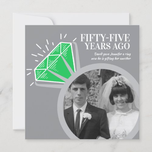 55th anniversary party emerald ring two photos invitation