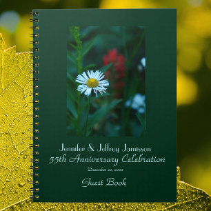55th Anniversary Party Guest Book, White Daisy Notebook