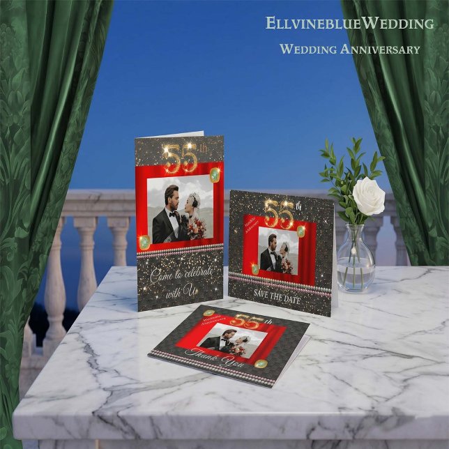 55th Anniversary Save the Date | Emerald & Photo Invitation (Creator Uploaded)