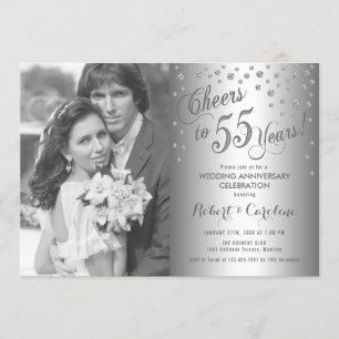 55th Anniversary with Photo - Diamond Silver Invitation