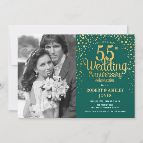 55th Anniversary with Photo _ Emerald Green Gold Invitation