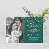 55th Anniversary with Photo - Gold Emerald Green Invitation (Standing Front)