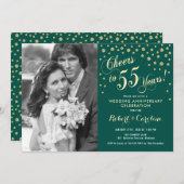 55th Anniversary with Photo - Gold Emerald Green Invitation (Front/Back)