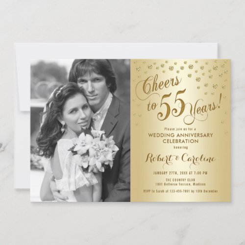 55th Anniversary with Photo _ Gold Invitation