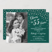 55th Anniversary with Photo - Silver Emerald Green Invitation (Front/Back)