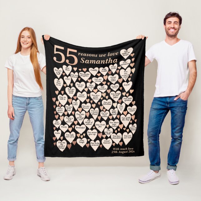55th Birthday 55 Reasons We Love You Fleece Blanket (In Situ)