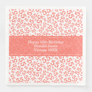 55th Birthday Age Number Pattern Coral/White Paper Dinner Napkins