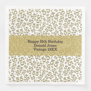 55th Birthday Age Number Pattern Gold/White Paper Dinner Napkins
