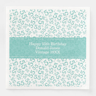 55th Birthday Age Number Pattern Teal/White Paper Dinner Napkins