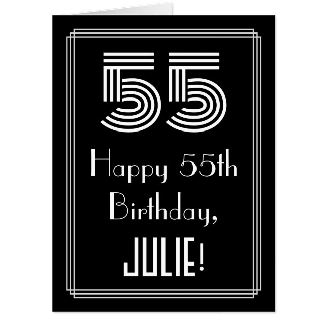 55th Birthday — Art Deco Inspired Look “55” + Name Card (Front)