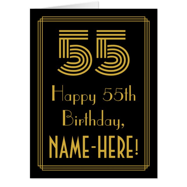 55th Birthday: Art Deco Inspired Look “55” + Name Card (Front)