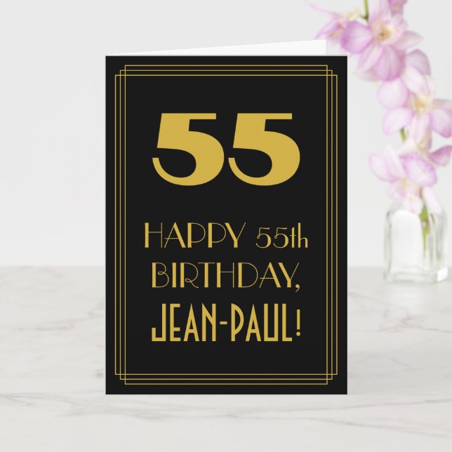 55th Birthday ~ Art Deco Inspired Look "55" & Name Card (Orchid)