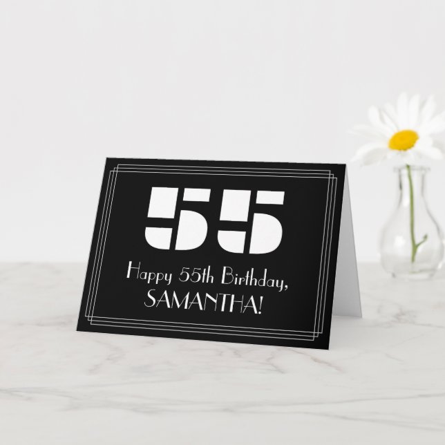 55th Birthday: Art Deco Inspired Look "55" & Name Card (Small Plant)