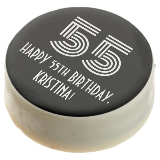 55th Birthday - Art Deco Inspired Look "55", Name Chocolate Covered Oreo (Angled)