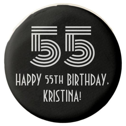 55th Birthday - Art Deco Inspired Look "55", Name Chocolate Covered Oreo (Front)