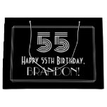 [ Thumbnail: 55th Birthday — Art Deco Inspired Look "55" & Name Gift Bag ]