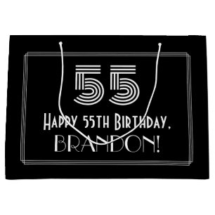 55th Birthday — Art Deco Inspired Look "55" & Name Large Gift Bag