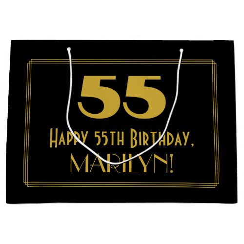55th Birthday  Art Deco Inspired Look 55  Name Large Gift Bag